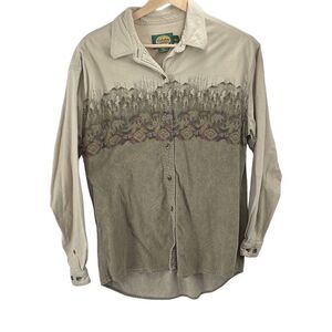 Cabelas Women Long Sleeve Top Button Down Shirt southwest Tan Large